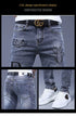 Slim Fit Korean Streetwear Graphical Printed Luxury Hip-Hop Stretch Denim Jeans for Men - Perfect Medium Wash Jeans Outfit